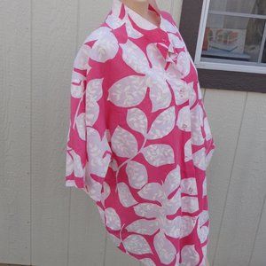 NOS Vintage Hawaiian Pink Off White Button Front Shirt Sz 44 USA Made Cotton Bld